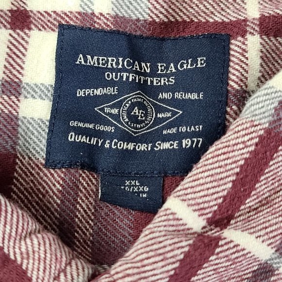 American Eagle Shirt Mens 2XL XXL Red Gray Plaid Flannel Button Up Long Sleeve - Picture 3 of 9